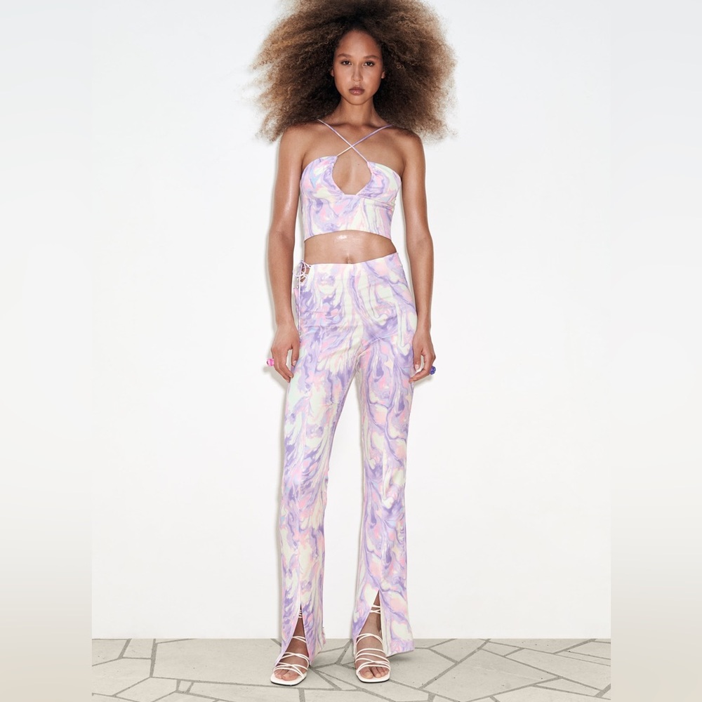 NWT ZARA PRINTED SATIN TROUSERS Size Small